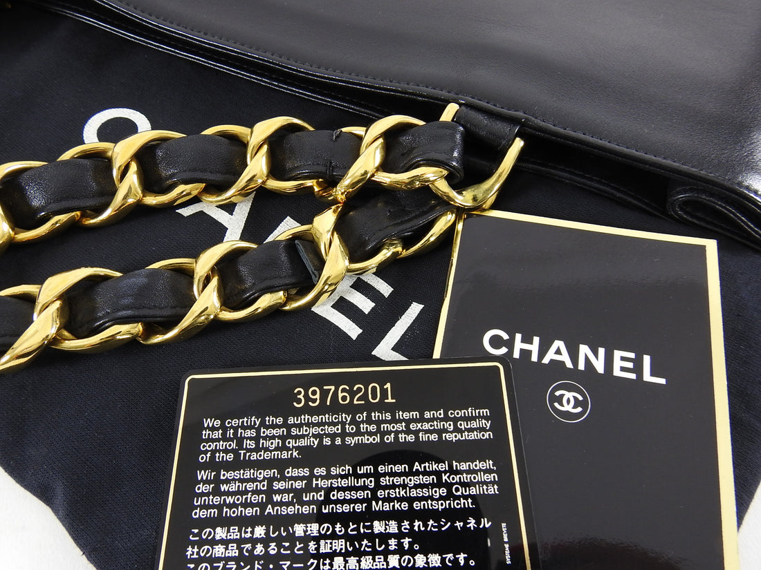 Chanel Vintage 1994 XL Lambskin CC Tote Bag with Chain Straps