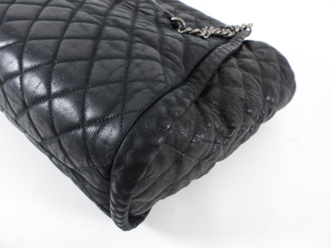 Chanel Black Aged Leather Quilted Large Shopping Chain Bag