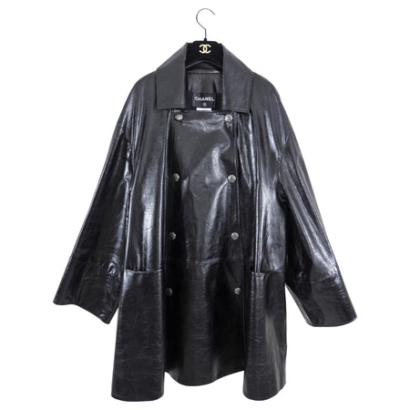 Chanel 14K Black Leather Flare Coat - FR38  (USA M)