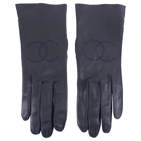 Chanel Leather CC Logo Gloves - 7