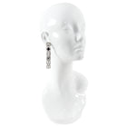 Chanel 20S Long Silver Crystal Logo Link Earrings 
