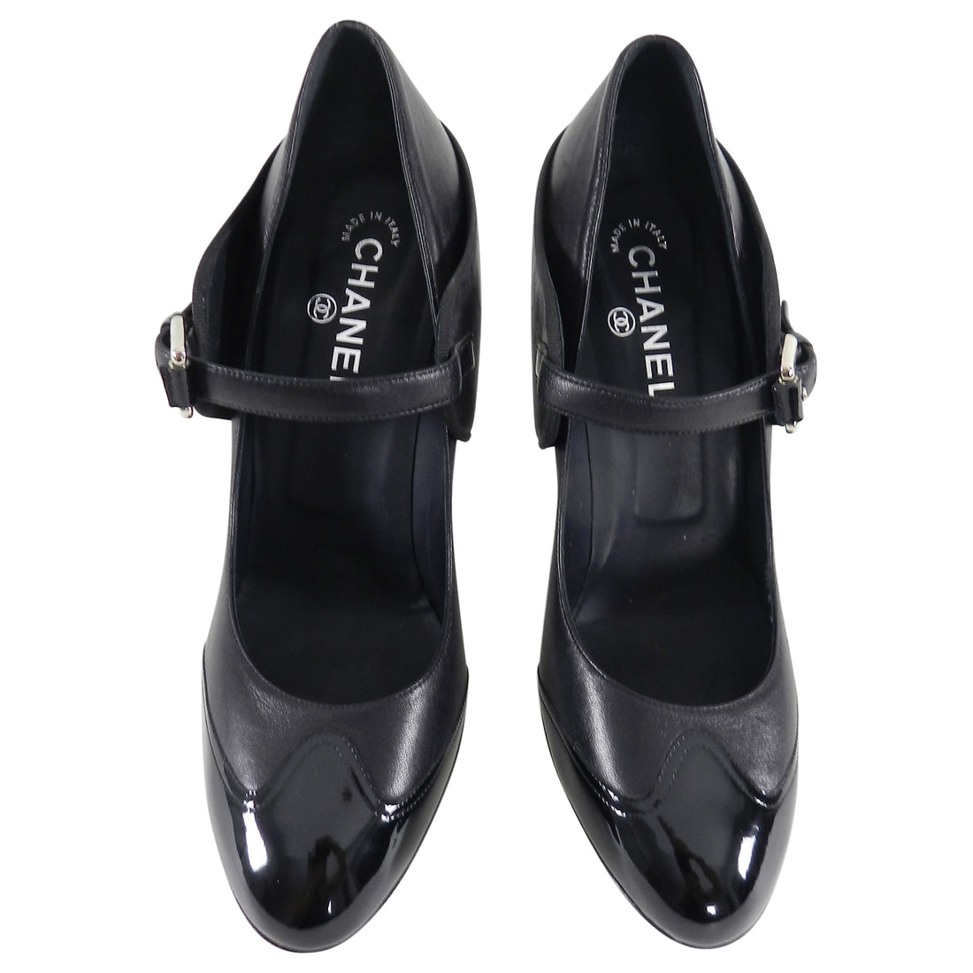 Chanel 08P Black Leather and Patent CC Mary Jane Shoes - 41