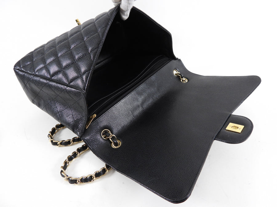 Chanel Black Caviar Maxi Single Classic Flap Bag GHW