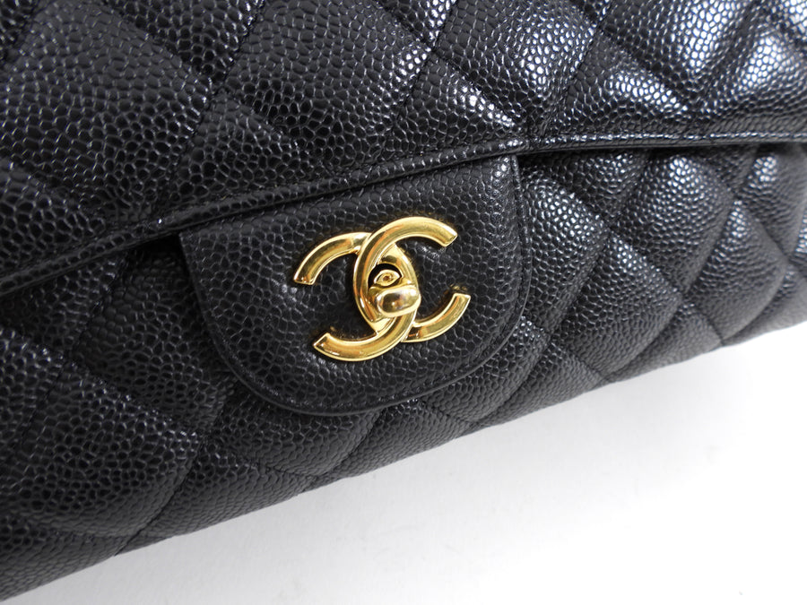 Chanel Black Caviar Maxi Single Classic Flap Bag GHW