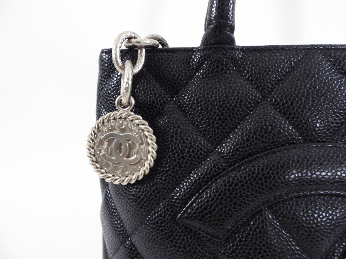 CHANEL Medallion Tote Bag in Black Caviar with Silver Hardware 1997 - 1999