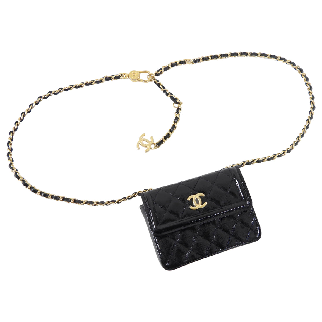 Chanel Black Patent Micro Flap Chain Belt Bag
