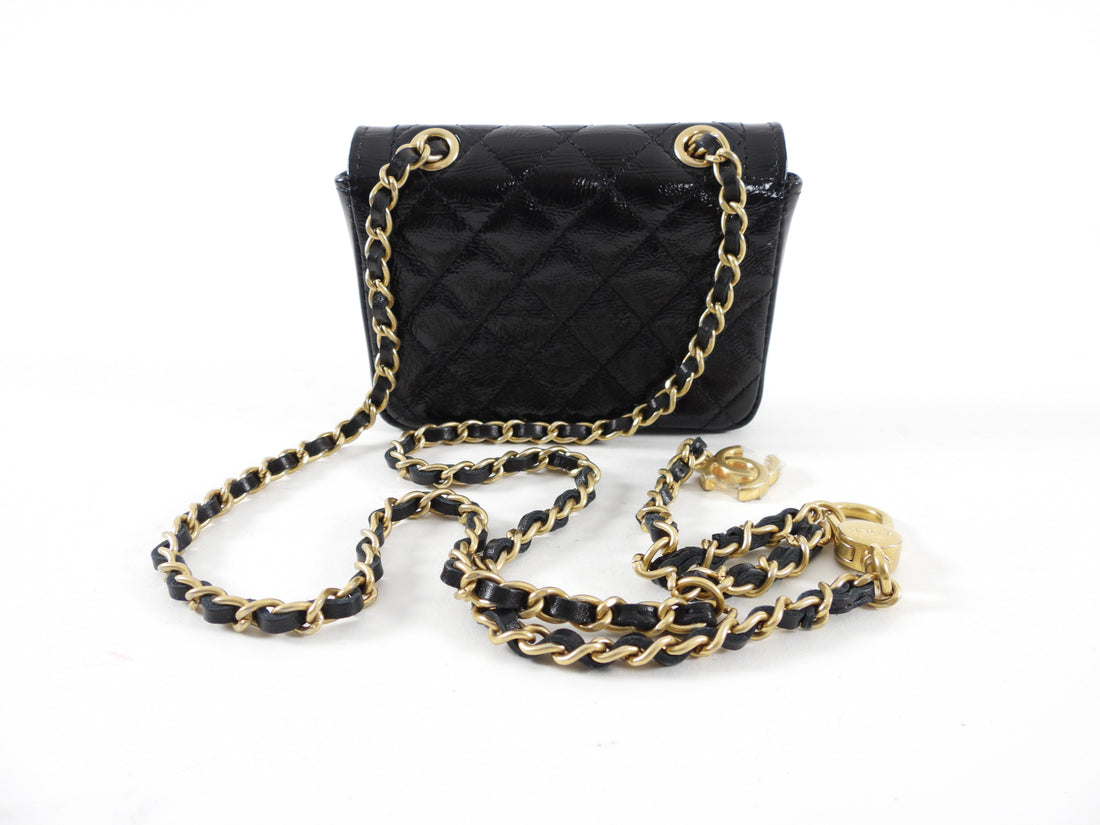 Chanel Black Patent Micro Flap Chain Belt Bag