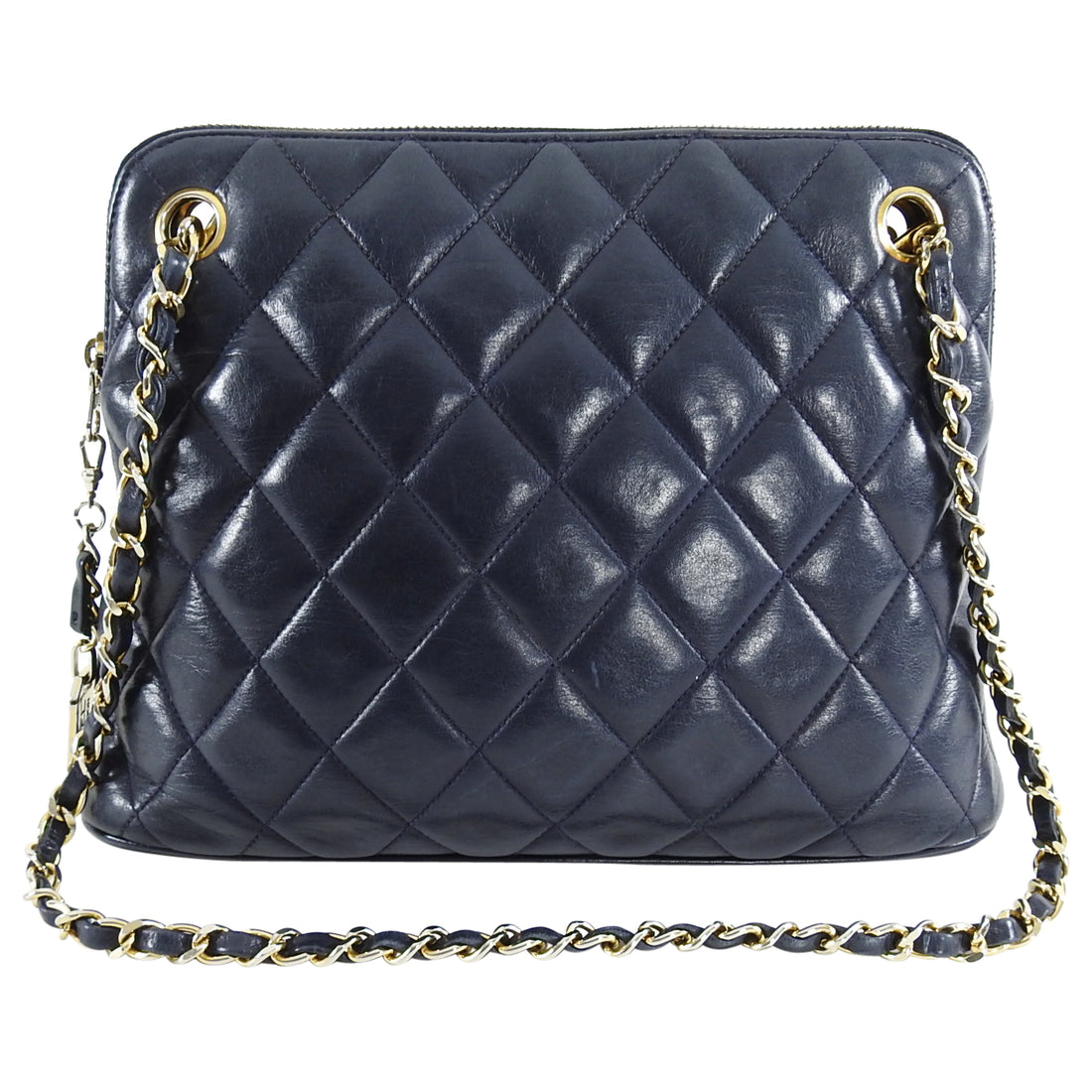Chanel Vintage Midnight Navy Quilt Double Chain Strap Shoulder Bag