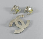 Chanel 03a Glass Mirror CC logo Brooch and Clip Earrings Set