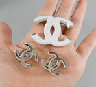 Chanel 03a Glass Mirror CC logo Brooch and Clip Earrings Set