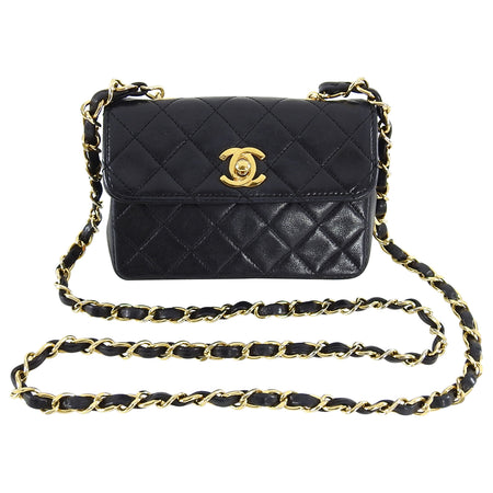 Chanel Vintage 1989 Black Lambskin Micro Mini Classic Flap Bag