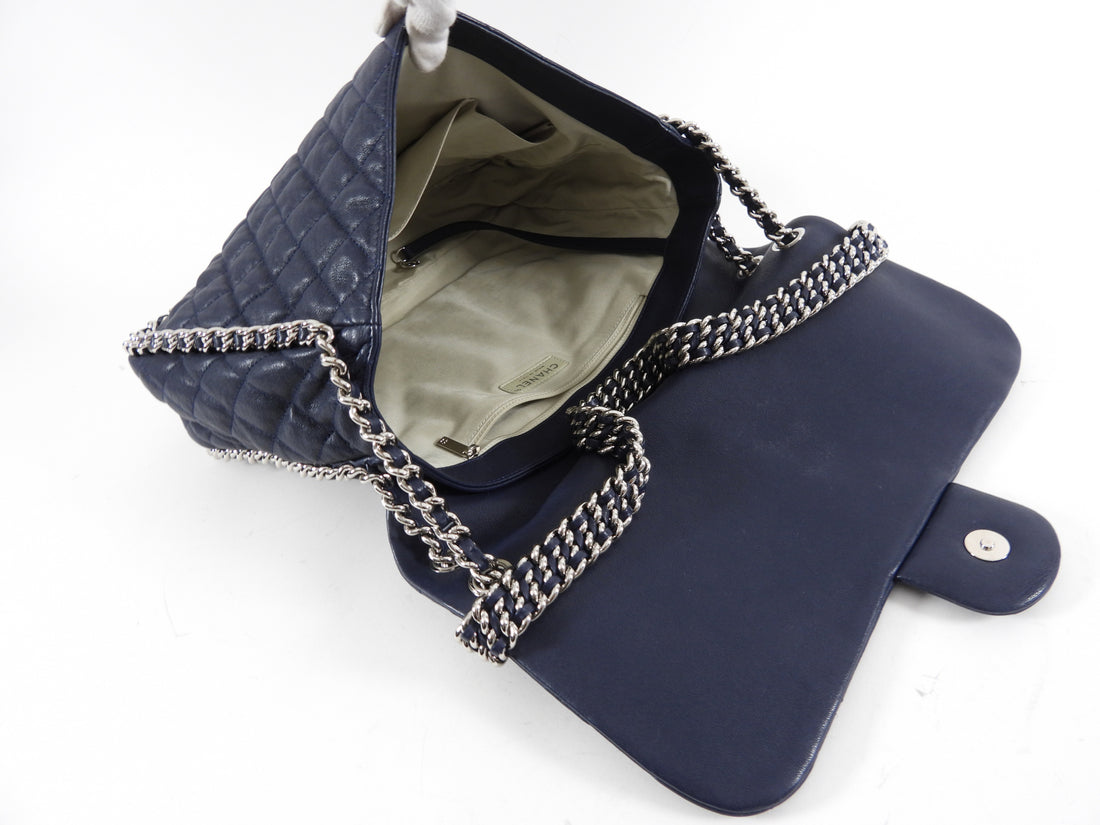 Chanel Navy Blue Chain Around Maxi Flap Bag