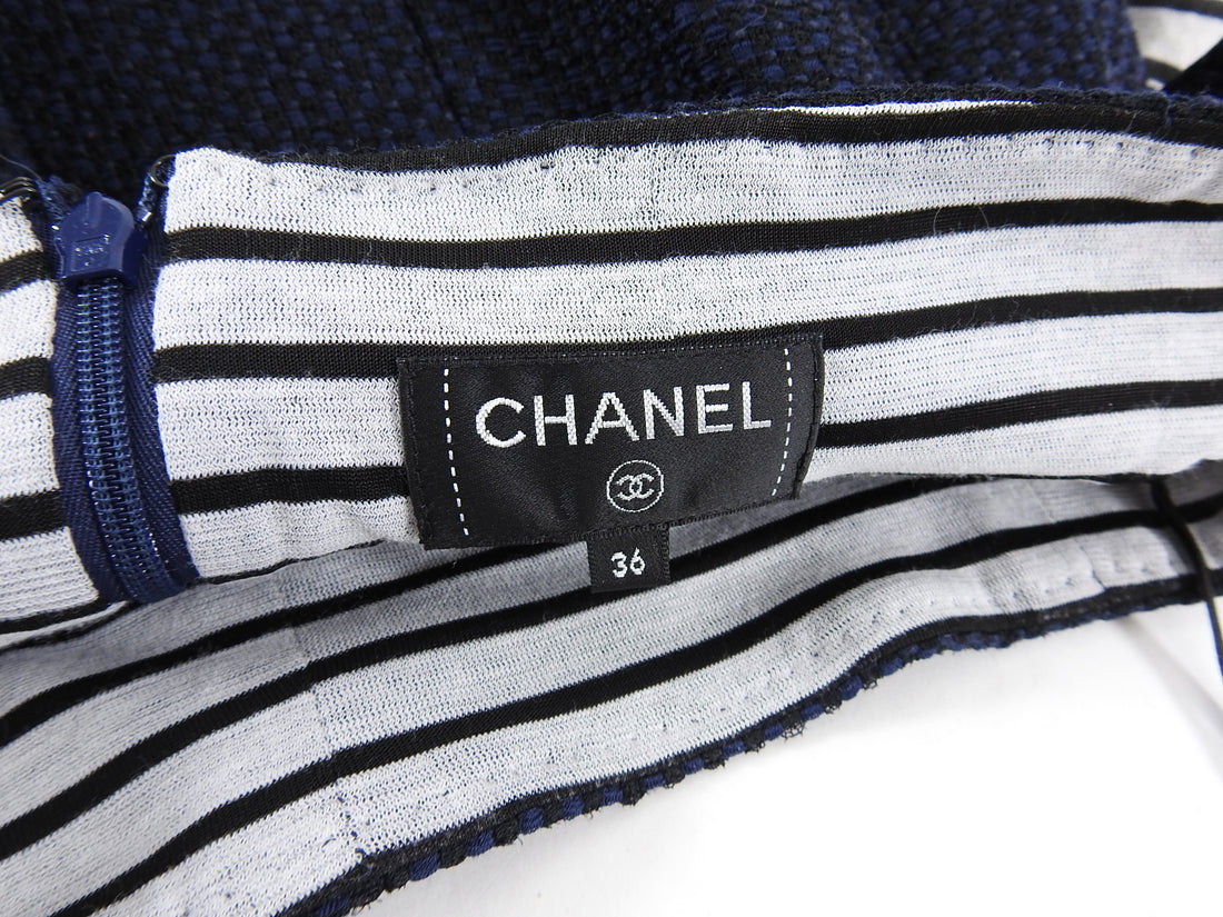 Chanel Spring 2017 Navy Tweed Skirt Suit with Stripe Knit Trim - FR38 – I  MISS YOU VINTAGE