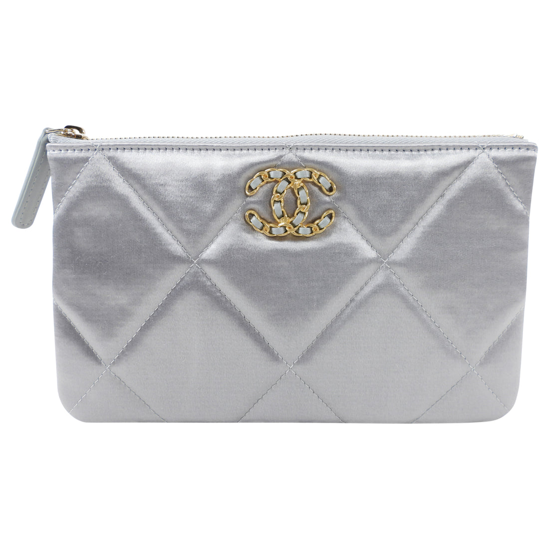 Chanel 19 O Case Small Light Grey Satin - Touched Vintage