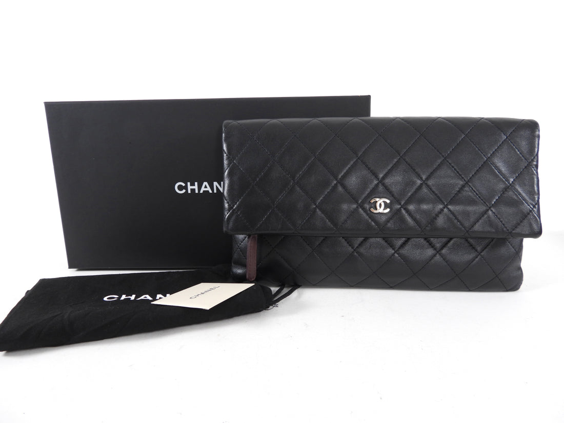 Chanel 2015 Like New Red Lambskin Quilted Fold Over Clutch Bag