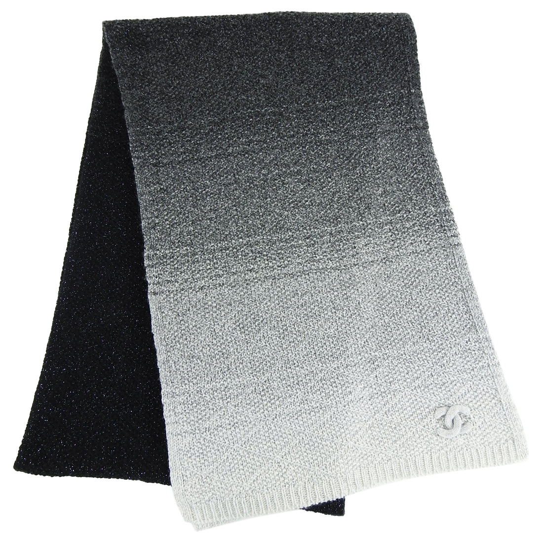 Chanel Cashmere Black and Grey Ombre Knit Long Scarf
