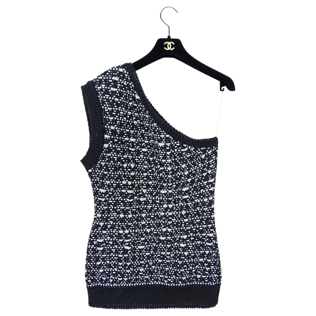 Chanel 14S Black and White Knit One Shoulder Top - FR38 / 6