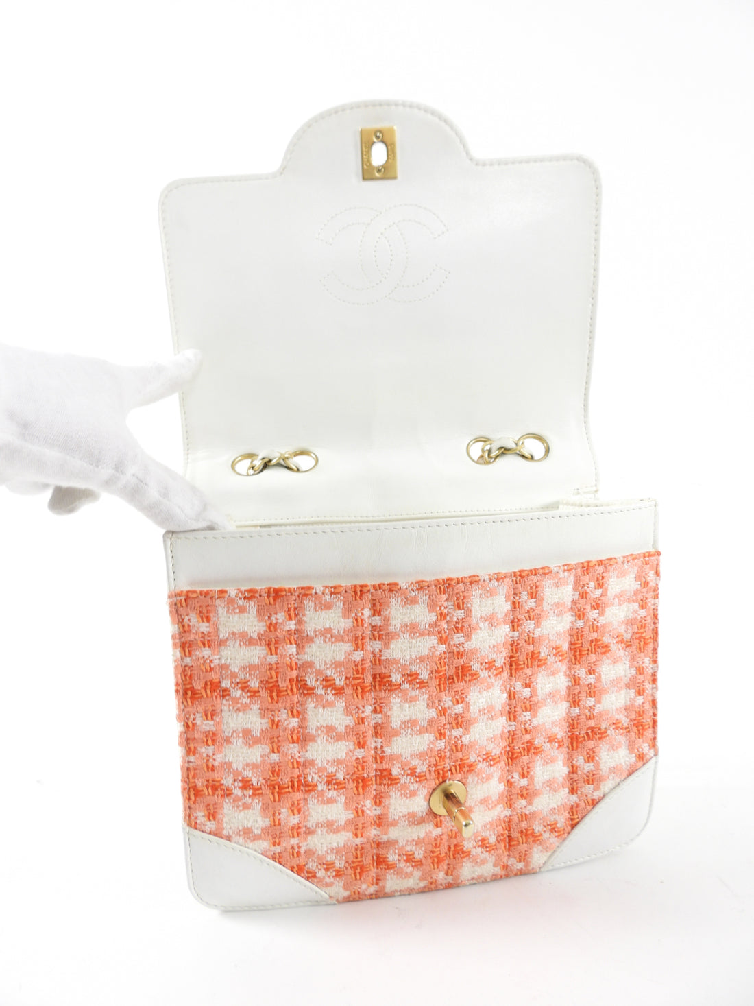 Chanel Vintage White and Orange Tweed Flap Bag