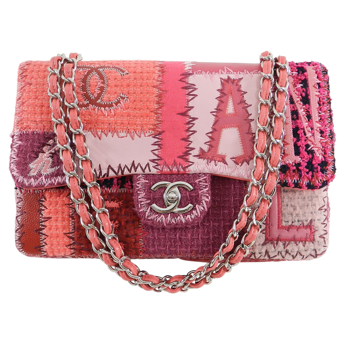 Chanel Pink Tweed Patchwork Coco Chanel Jumbo Flap Bag