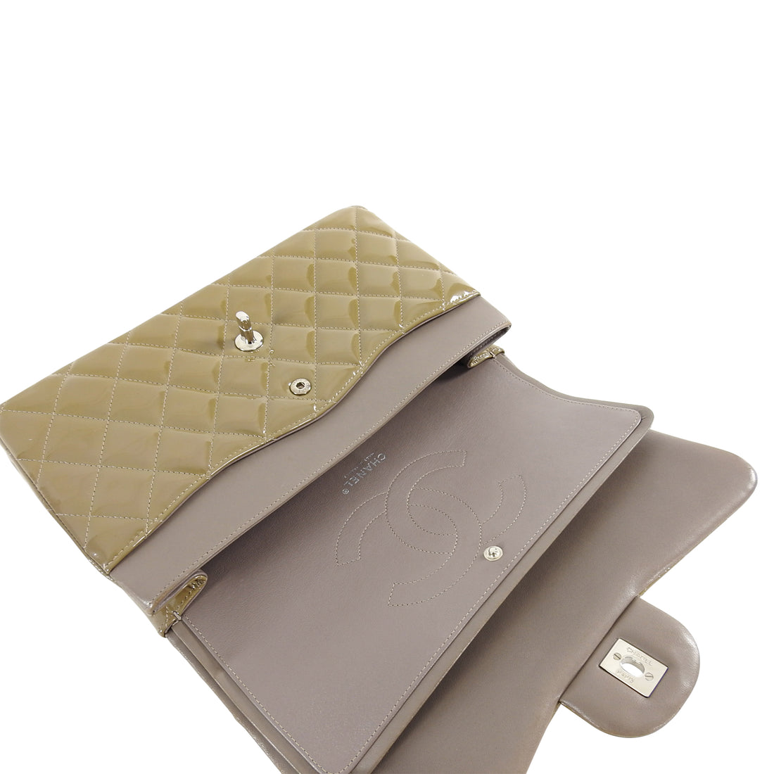 Chanel Gris Fonce Patent Leather Quilt Jumbo Double Flap Bag Silver Hardware 