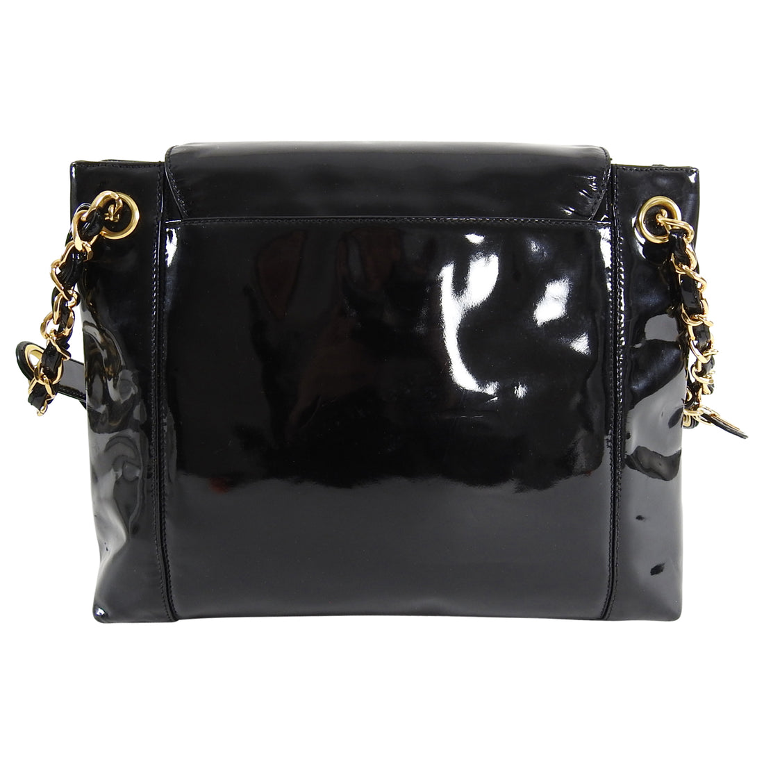 Chanel Vintage 1996  Black Patent Leather CC Turn Clasp Shoulder Bag