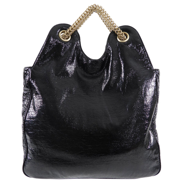 Chanel Black Patent CC Tote with Chain Mail Handle