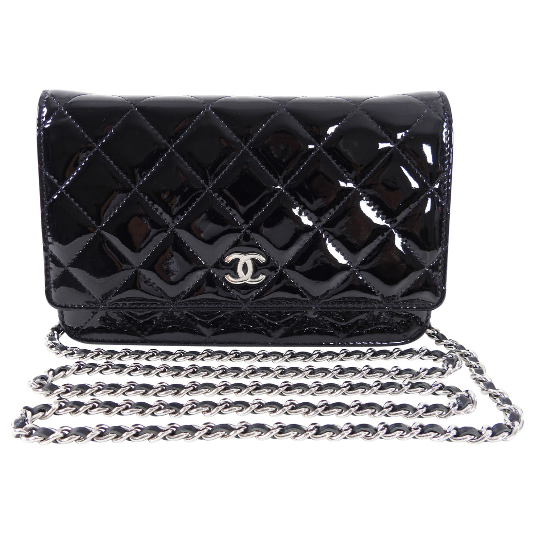 Chanel Black Patent Leather Classic Quilted Wallet on Chain WOC – I MISS  YOU VINTAGE