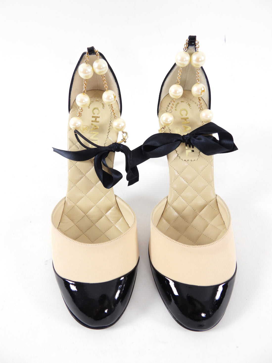 Chanel 01A Classic Slingback with Pearl Ankle Strap - 37.5