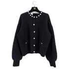 Chanel 14B Black Cashmere Cardigan with Pearl Buttons - FR38