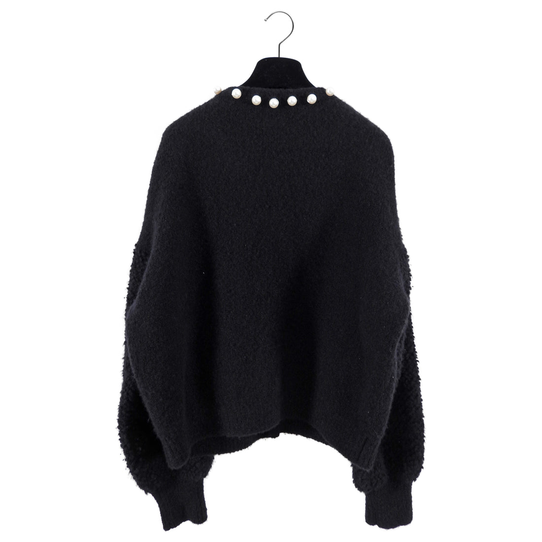 Chanel 14B Black Cashmere Cardigan with Pearl Buttons - FR38