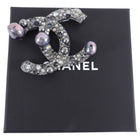 Chanel 17B Crystal Strass Faux Pearl Grey CC Brooch