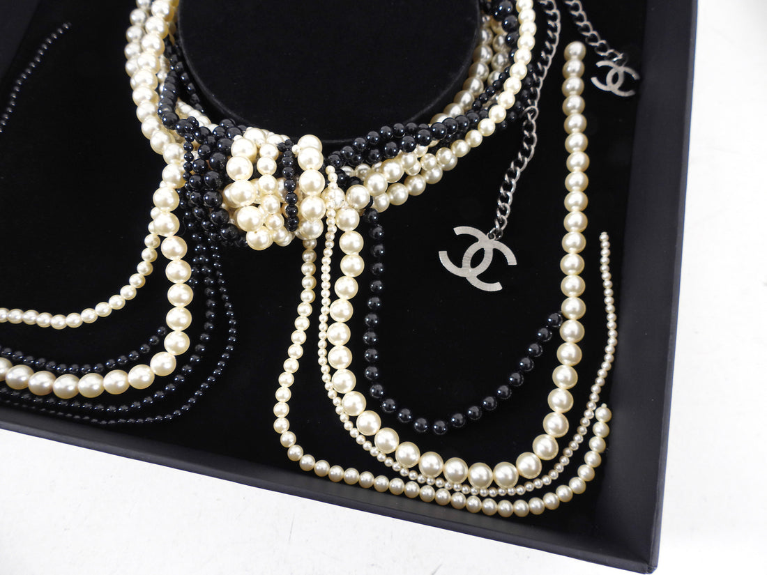 Chanel 14K Black and Pearl Bead Knot Runway Statement Necklace