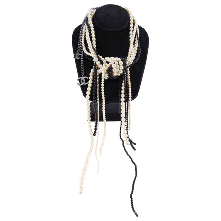 Chanel 14K Black and Pearl Bead Knot Runway Statement Necklace