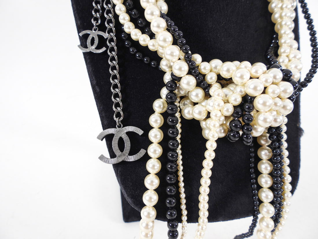 Chanel 14K Black and Pearl Bead Knot Runway Statement Necklace