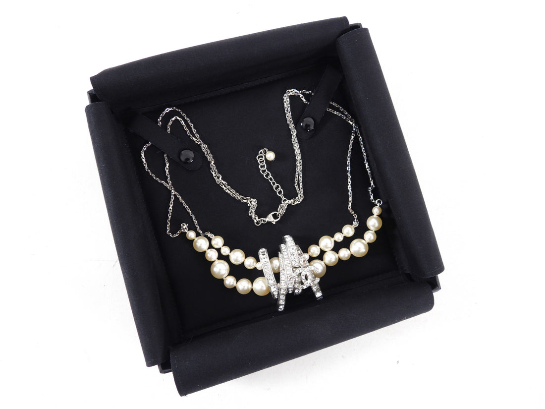 Chanel 15P Pearl and Strass Crystal CC Necklace