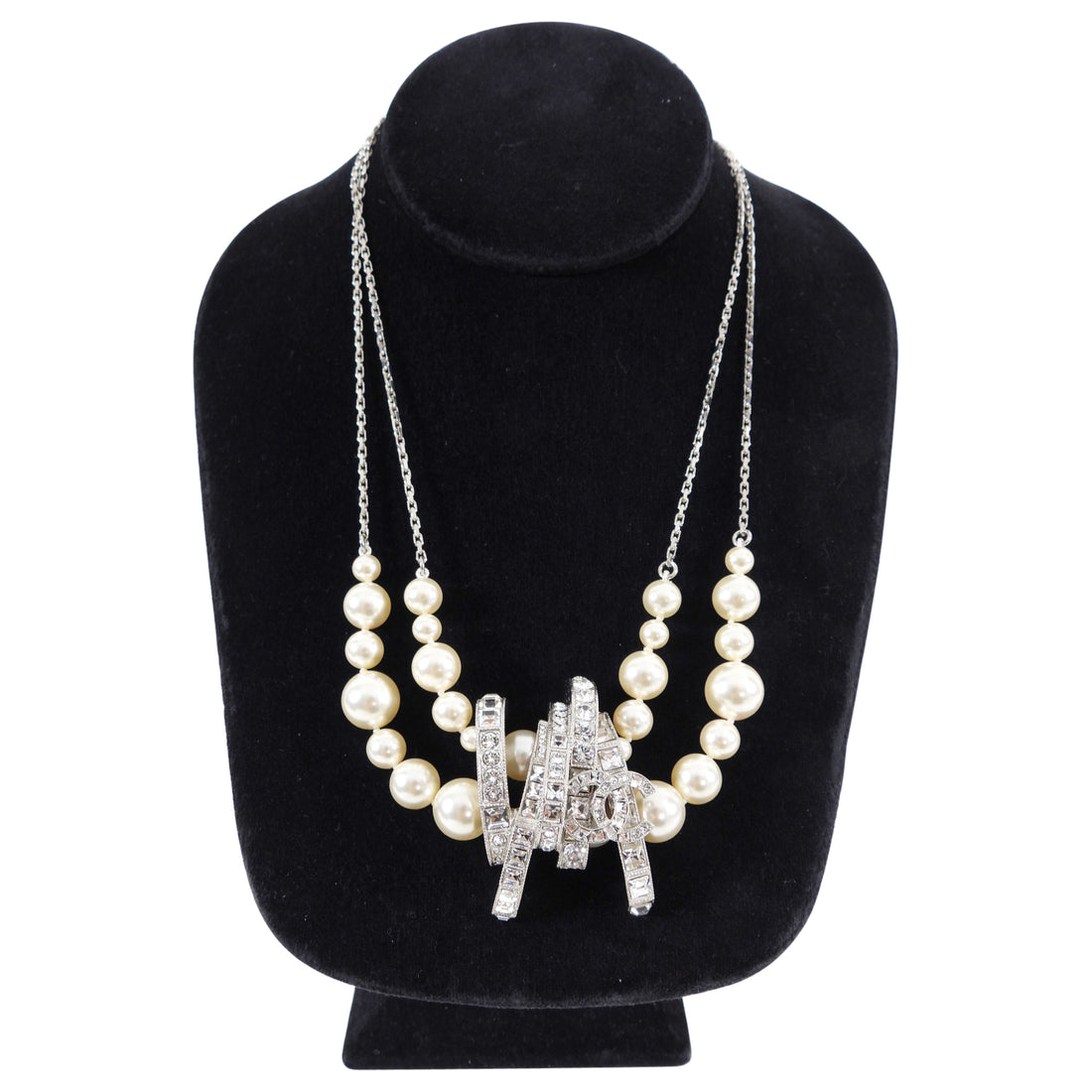 Chanel 15P Pearl and Strass Crystal CC Necklace