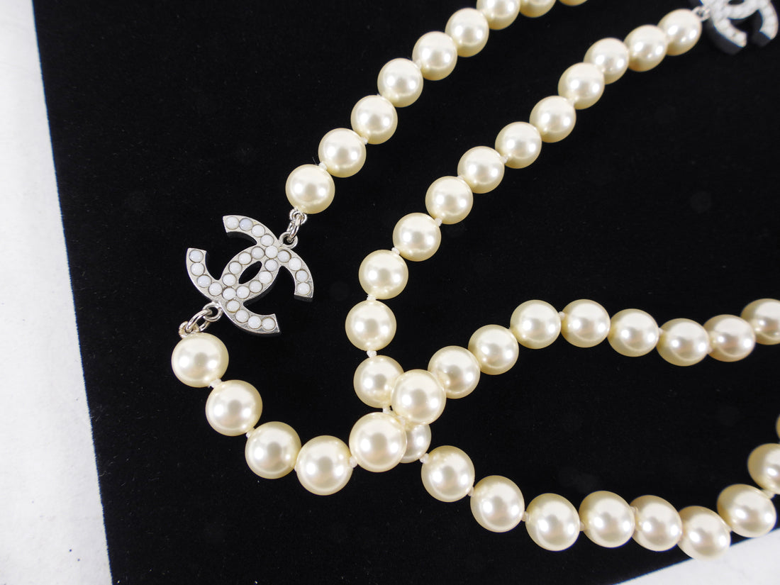 Chanel 10V Extra Long Single Strand CC Pearl Double Wrap Necklace