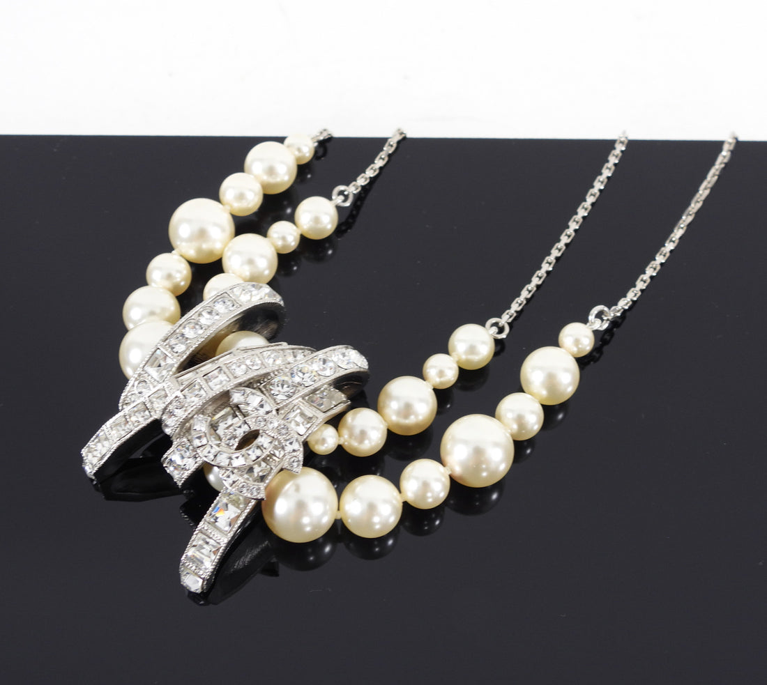 Chanel 15P Pearl and Strass Crystal CC Necklace