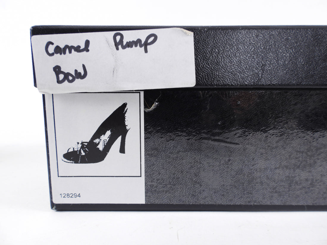Chanel 04C Beige Leather Bow Peep Toe Pump - USA 7