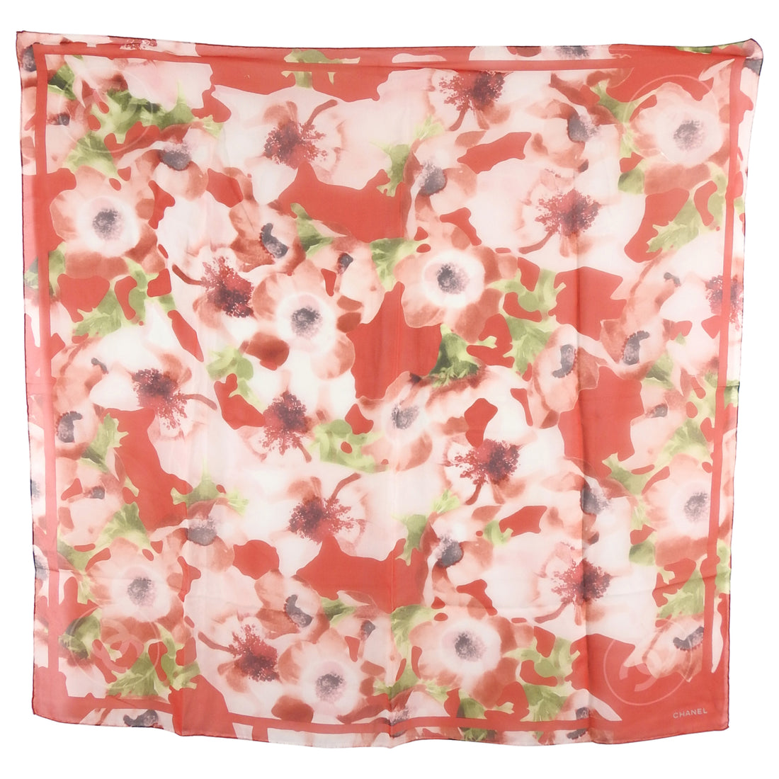 Chanel Red Camelia Flower Photoprint Sheer Silk Chiffon Scarf – I MISS YOU  VINTAGE