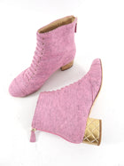 Chanel Paris Salzburg Pink Felt Gold Heel Ankle Boots - USA 9