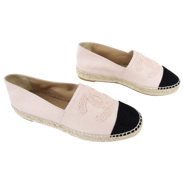 Chanel 2019 Pink Leather and Black Suede CC Espadrille Flats - 36 / USA 5.5