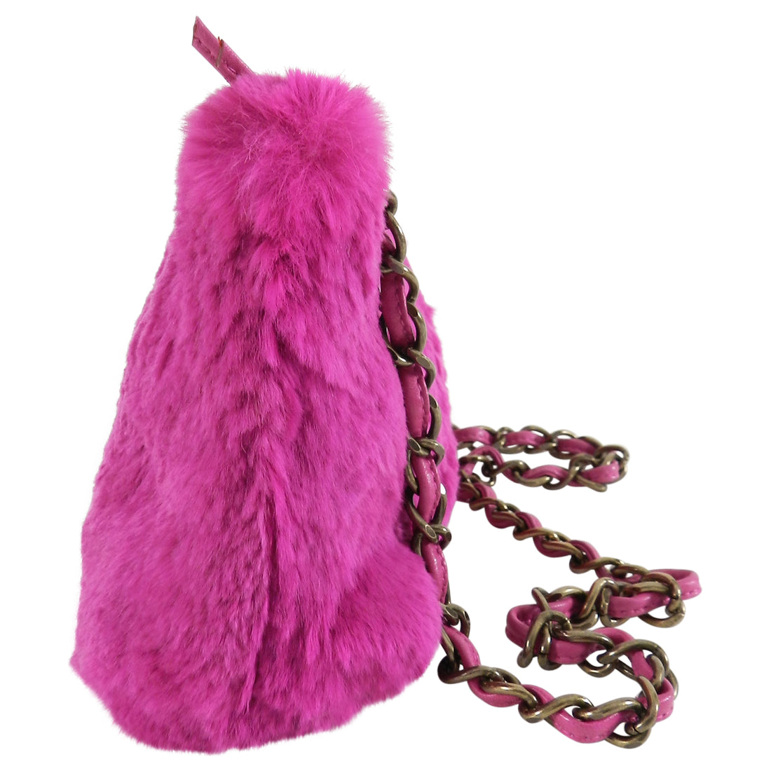 Chanel Hot Pink Rabbit Fur CC Logo Bag with Chain Strap