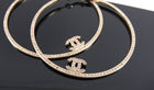 Chanel 05P Pink Rhinestone CC Large Hoop Earrings 