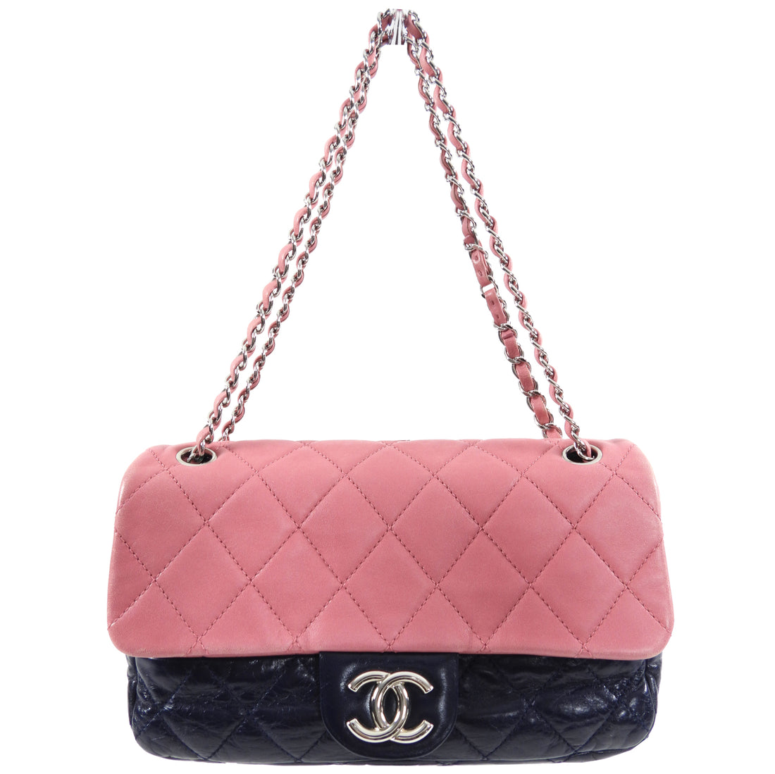 Chanel Pink and Navy Bicolor Quilted Leather Flap Bag – I MISS YOU