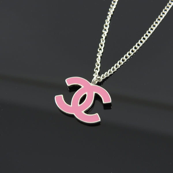 Chanel CC Pink Enamel Pendant Necklace With Arrow