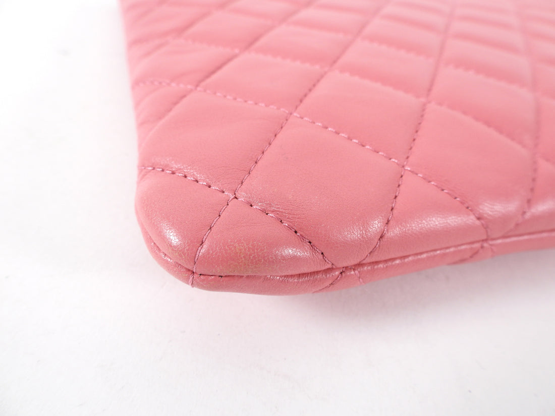 Chanel Pink Lambskin Quilted Large O Case Clutch