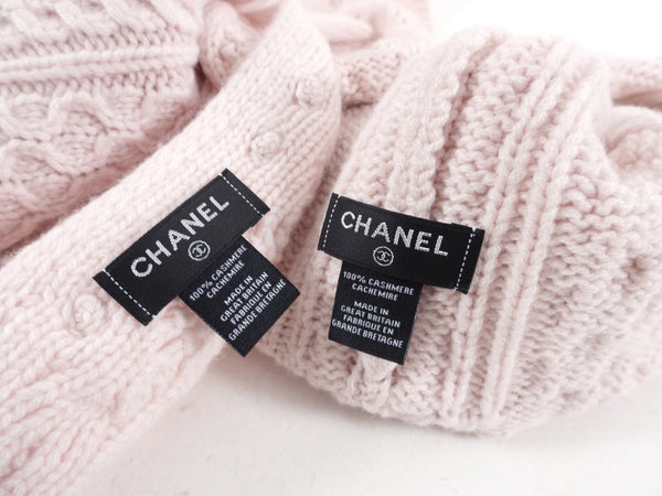 Chanel Light Shell Pink Cashmere Cable Knit Hat and Scarf
