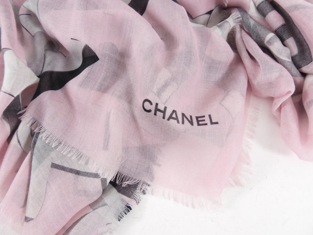 Chanel CC Logo Camellia Silk Scarf