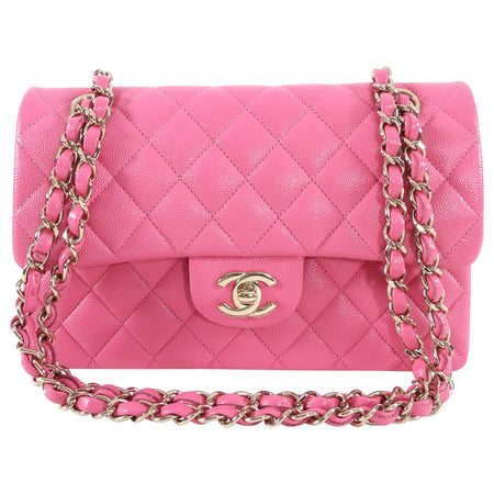 Chanel 2021 Small Pink Caviar Double Classic Flap Bag GHW